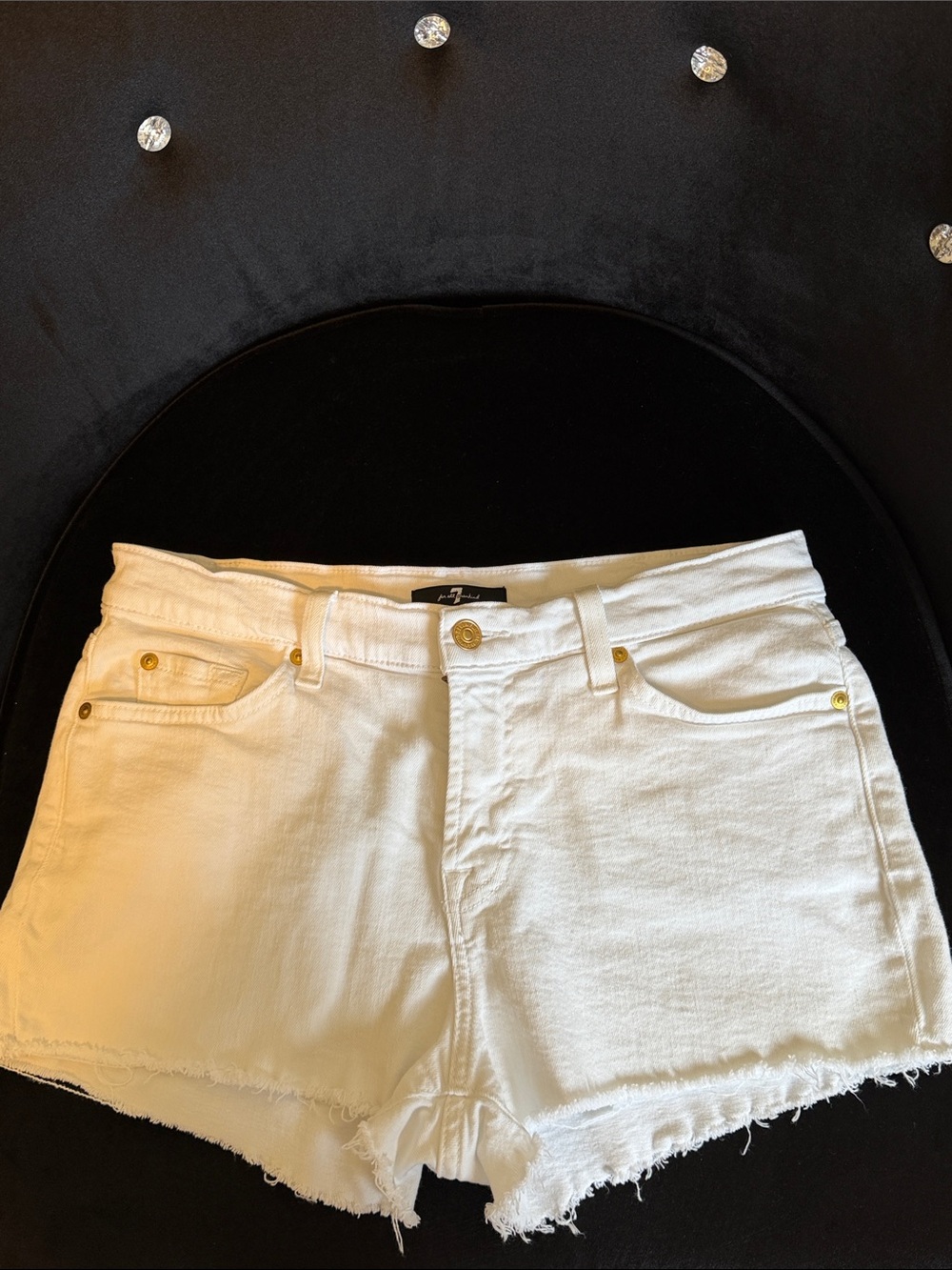 7 For All Mankind White Frayed Hem Denim Shorts